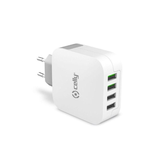 Cargador de Batería Celly TC4USBTURBO Blanco Cargador de Batería Celly TC4USBTURBO Blanco