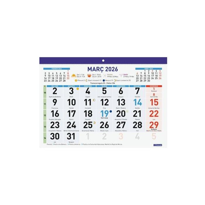 Calendari (2026) Catalan Finocam Faldilla Mensual Numeros Grans F93 300X210