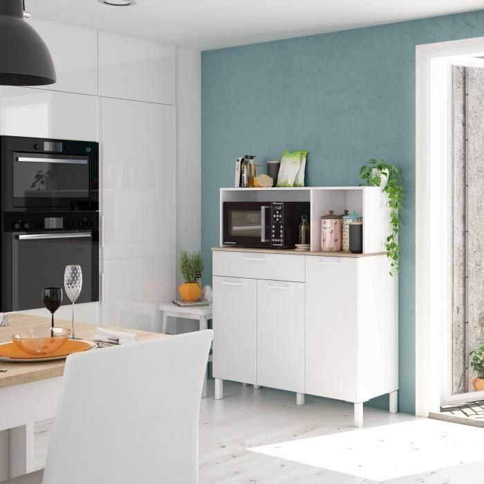 Muebles de cocina KIRA - Decoración Artik blanco y roble alaska - 3 puertas + 1 cajón - L126 x H108 x D40 cm 1 Muebles de cocina KIRA - Decoración Artik blanco y roble alaska - 3 puertas + 1 cajón - L126 x H108 x D40 cm 1