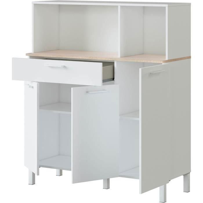 Muebles de cocina KIRA - Decoración Artik blanco y roble alaska - 3 puertas + 1 cajón - L126 x H108 x D40 cm 2 Muebles de cocina KIRA - Decoración Artik blanco y roble alaska - 3 puertas + 1 cajón - L126 x H108 x D40 cm 2