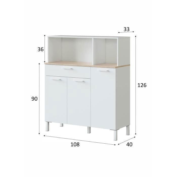 Muebles de cocina KIRA - Decoración Artik blanco y roble alaska - 3 puertas + 1 cajón - L126 x H108 x D40 cm 3 Muebles de cocina KIRA - Decoración Artik blanco y roble alaska - 3 puertas + 1 cajón - L126 x H108 x D40 cm 3