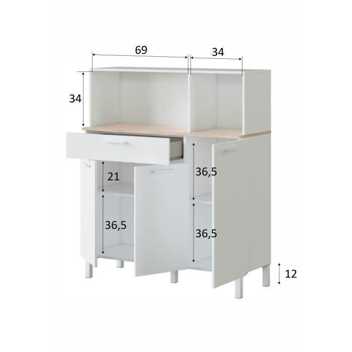 Muebles de cocina KIRA - Decoración Artik blanco y roble alaska - 3 puertas + 1 cajón - L126 x H108 x D40 cm 4 Muebles de cocina KIRA - Decoración Artik blanco y roble alaska - 3 puertas + 1 cajón - L126 x H108 x D40 cm 4