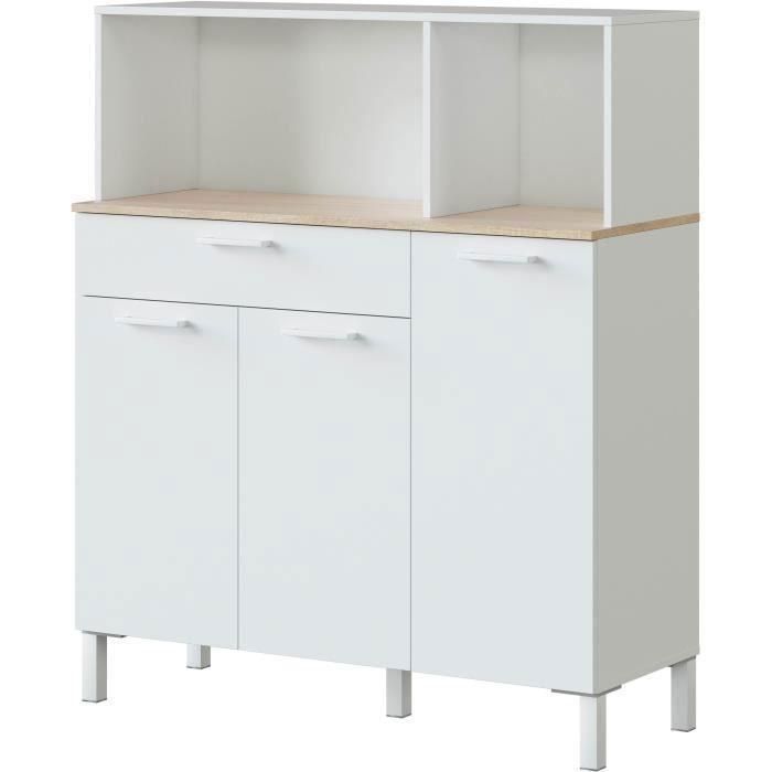 Muebles de cocina KIRA - Decoración Artik blanco y roble alaska - 3 puertas + 1 cajón - L126 x H108 x D40 cm Muebles de cocina KIRA - Decoración Artik blanco y roble alaska - 3 puertas + 1 cajón - L126 x H108 x D40 cm