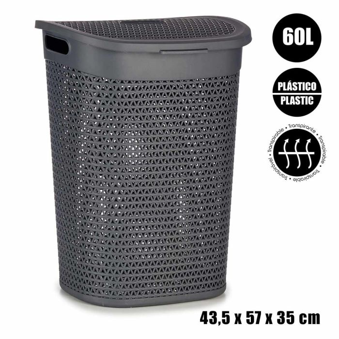 Cesto Ropa con Tapa 60L Antracita Kipit 43.5x57x34 cm (6 Unidades) 1 Cesto Ropa con Tapa 60L Antracita Kipit 43.5x57x34 cm (6 Unidades) 1