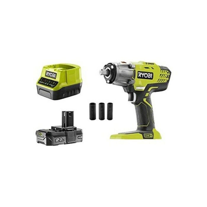 Ryobi Llave de Impacto Inalámbrica 18V 400 Nm con Batería Litio 2.0Ah, Cargador Rápido y 3 Enchufes (17/19/21mm)