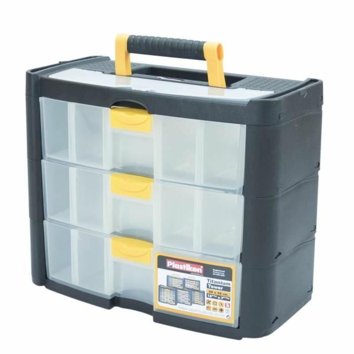 Plastiken 90003_NOIRE Caja de herramientas 3 cajones grandes Titanio Plástico
