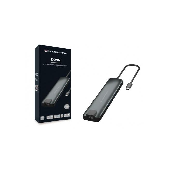 Conceptronic Adaptador USB Tipo C con HDMI, Ethernet, 3 Puertos USB 3.1 Tipo A y 2 Tipo C, Lector de Tarjetas SD, Compatible con Mac 1