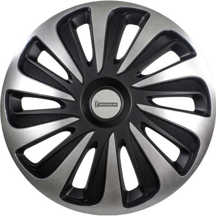 Michelin Tapacubos de Rueda 17" NVS 3D Carbono Bicolor Lote de 4. Acabado Lacado Brillante.