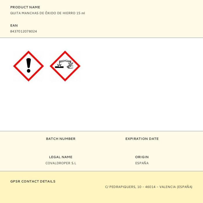 Ferrokit Quitamanchas Óxido de Hierro 15 ml - Elimina Manchas Instantáneamente Sin Frotar No Destiñe Ropa Algodón Lana Seda Hilo 1