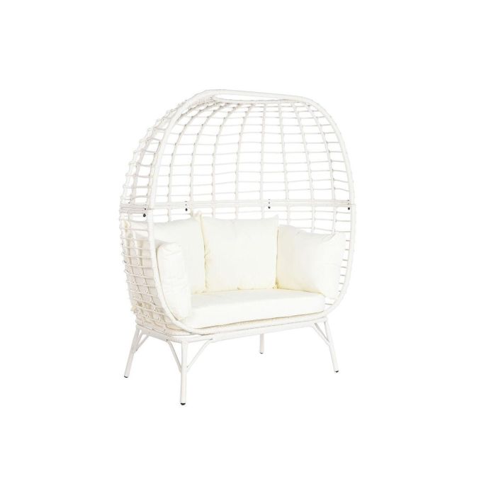 DKD Home Decor Sillón de 2 Plazas para Terraza y Jardín de Ratán Sintético y Acero con Cojines Desmontable Blanco 130x68x146 cm DKD Home Decor Sillón de 2 Plazas para Terraza y Jardín de Ratán Sintético y Acero con Cojines Desmontable Blanco 130x68x146 cm