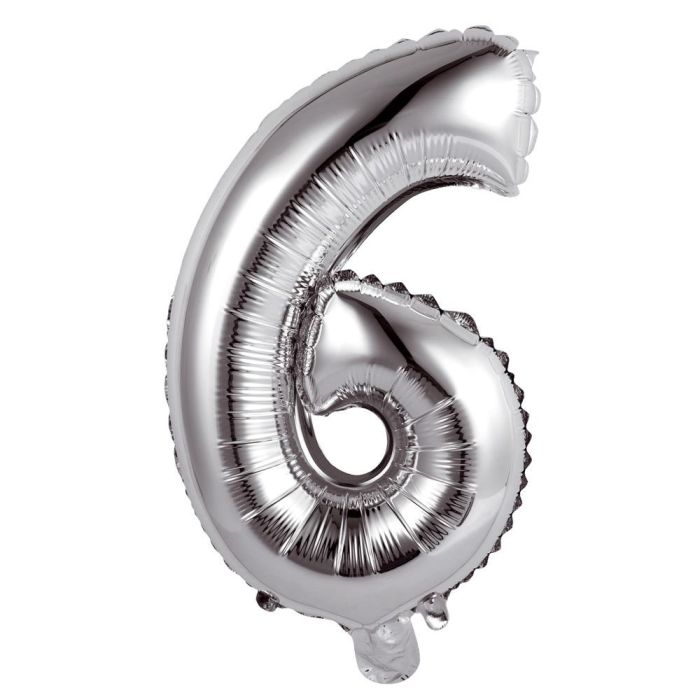 Globo Cifra 6 Plata Party Time altura 35 cm 0 Globo Cifra 6 Plata Party Time altura 35 cm 0