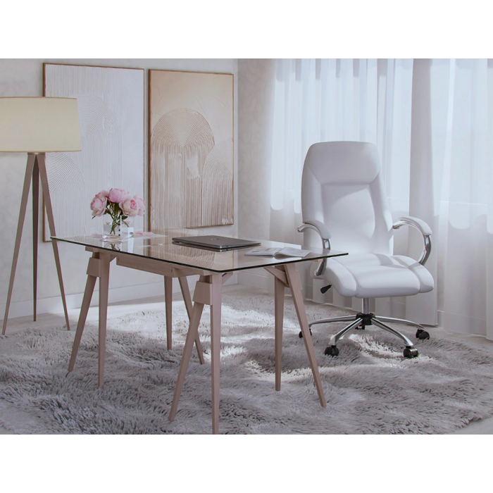 Q-connect Silla de Dirección Vero, Similpiel Blanco, Base Metálica Cromada, Ruedas Premium, Altura 116-124 cm, Profundidad 70 cm, Anchura 63 cm 8