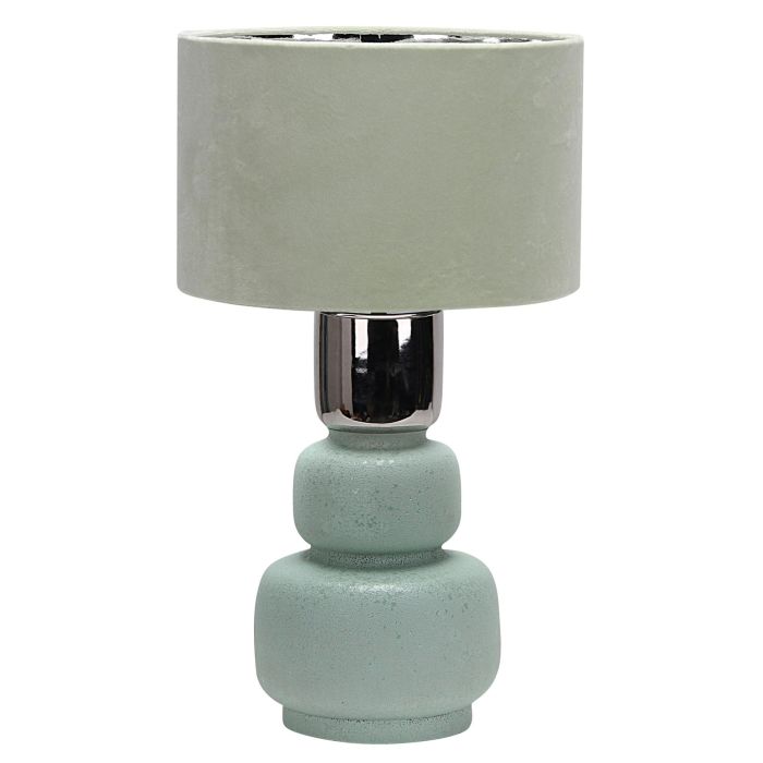 DKD Home Decor Lámpara de Sobremesa Decorativa Moderna de Cerámica con Pantalla de Terciopelo Verde Menta y Blanco E27 50W 30x54x30 cm