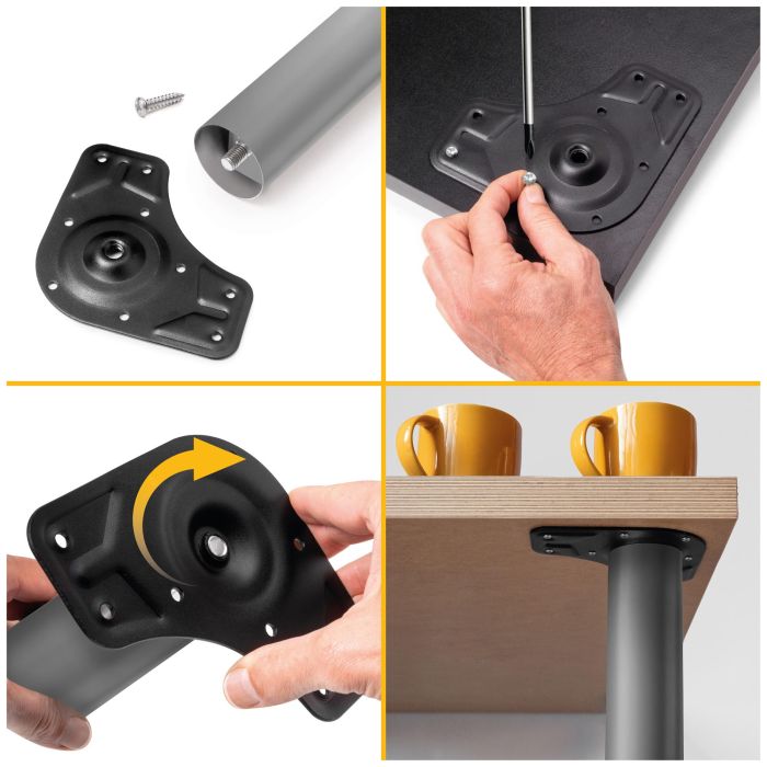 Emuca Lote de 4 patas para mesa, diámetro 60mm, H 830mm, Acero, Pintado aluminio 7