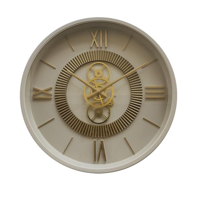 DKD Home Decor Reloj de Pared Glamour Beige y Dorado de Hierro y Cristal, 59.5 x 59.5 x 8.5 cm