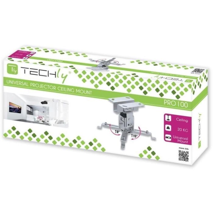 Techly ICA-PM 2S Soporte de Techo para Proyector, Extensible 130mm, Inclinación/Giro, 20kg, Plata 1