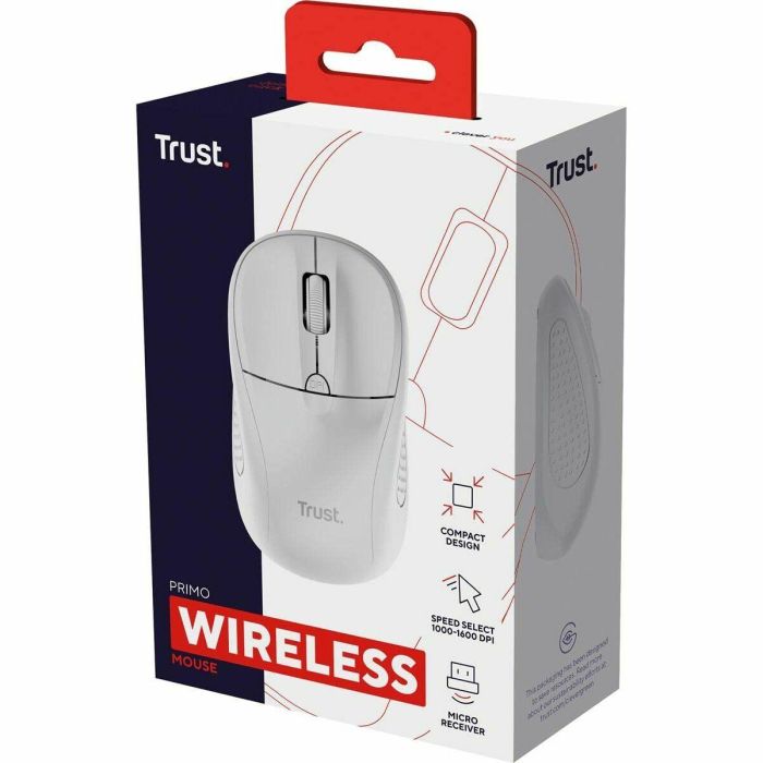 Trust 24795 Ratón Mini Inalámbrico Óptico 1600 DPI Blanco Mate, 4 Botones, 2.4 GHz USB Compacto, Batería 6 Meses, PC/Mac/Chrome OS 1
