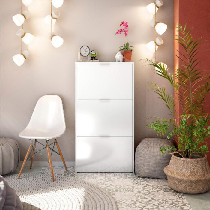 Mueble zapatero, 3 puertas abatibles, blanco brillo 7