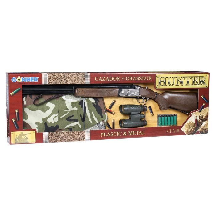 Gonher 617/0 Set de Cazador con Chaleco, Escopeta de Metal, Prismático y Cartuchos, +4 años 2