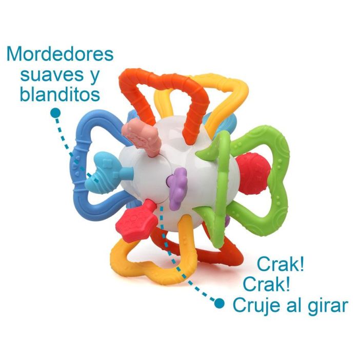 KioKids Mordedor Sensorial Bola para Bebés, Alivia Encías, Estimula Sentidos, ABS y TPE, Multicolor, +4 Meses 4