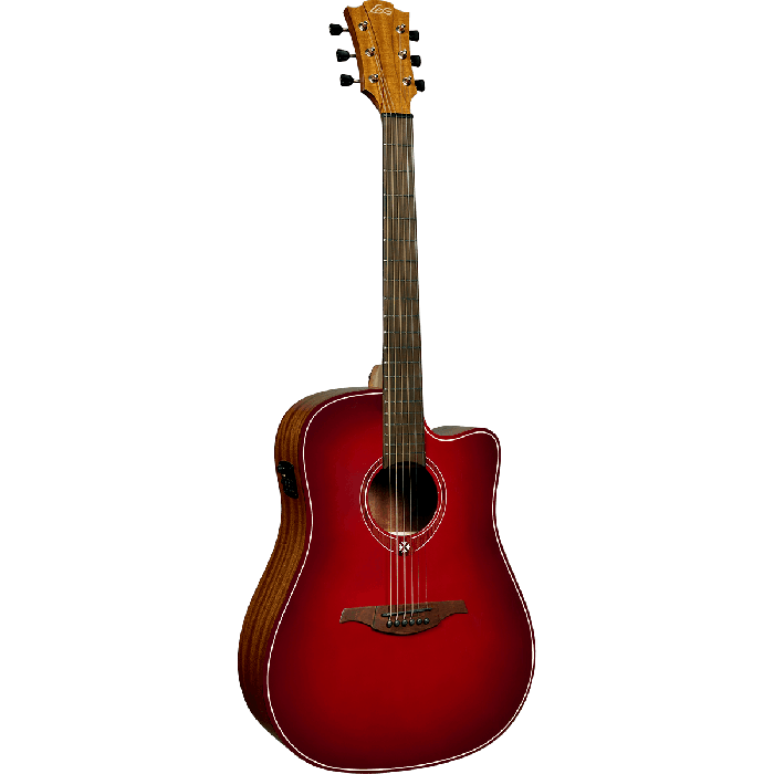 LAG Guitarra Acústica Electroacústica Dreadnought A/E Cutaway Edición Limitada Red Burst 1