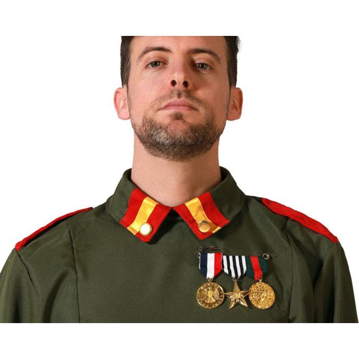 Medalla Dorada 16x15 cm con Cinta Tricolor para Disfraz Militar y Eventos Temáticos