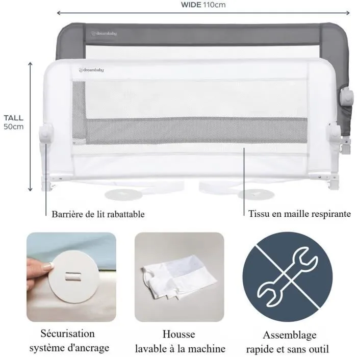 Dreambaby Barrera de Seguridad Maggie DRE9312742477424 para Camas de 110 cm de Ancho y 50 cm de Alto 1