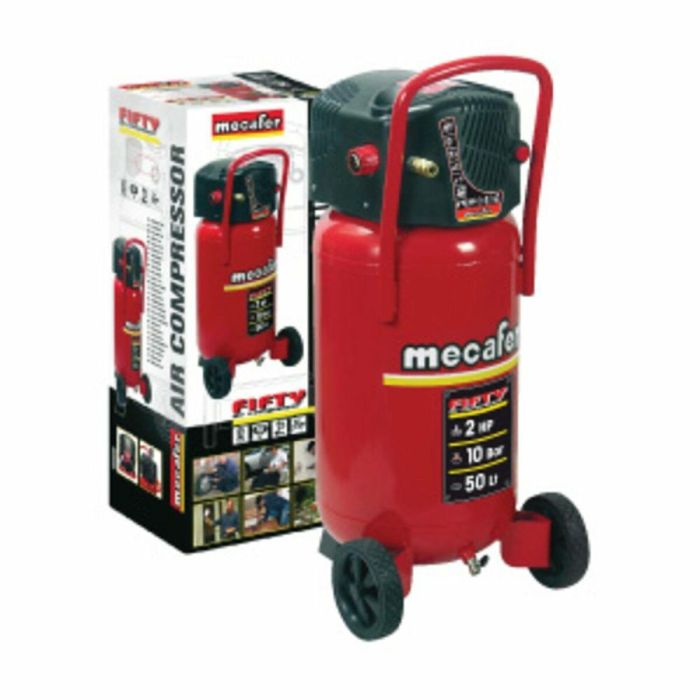Mecafer FIFTY Compresor de aire vertical 50 L sin aceite 2 HP 10 bar para bricolaje, portátil, con ruedas y manillar 13