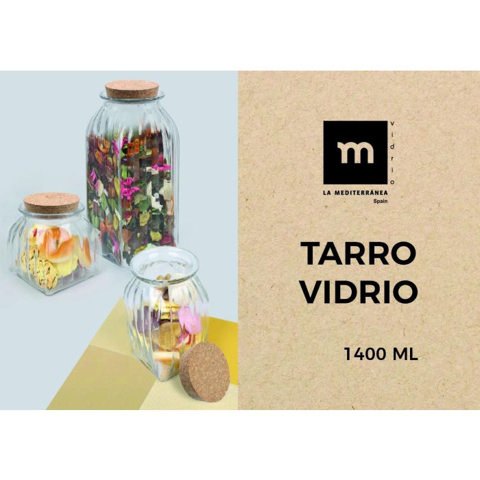 La Mediterranea Tarro Vidrio Lineas Tapa Corcho 1400ml 10.3 x 19.5 x 10.2 cm 7