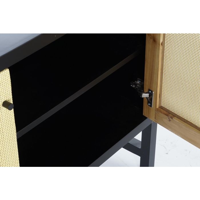 DKD Home Decor Buffet Balines Aparador Mueble Auxiliar de Ratan y Abeto Negro Natural con 2 Puertas y 1 Estantería 120x38x76 cm 3 DKD Home Decor Buffet Balines Aparador Mueble Auxiliar de Ratan y Abeto Negro Natural con 2 Puertas y 1 Estantería 120x38x76 cm 3