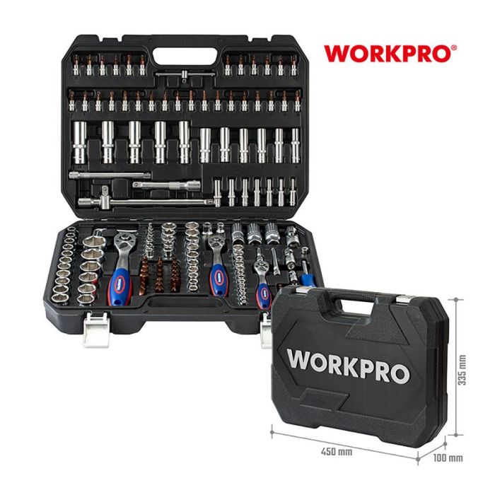Workpro Juego Herramientas Mecánicas 172 Piezas con Carracas 1/4" + 3/8" + 1/2" de Acero Cromo Vanadio Incluye Maletín 2