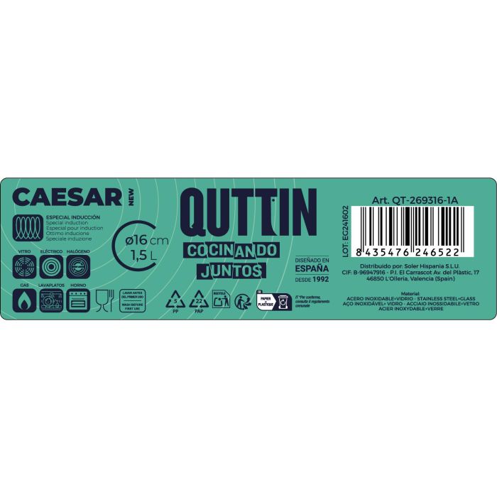 Cacerola de acero inoxidable 16 cm 1.5L Quttin New Caesar (6 Unidades) 7 Cacerola de acero inoxidable 16 cm 1.5L Quttin New Caesar (6 Unidades) 7