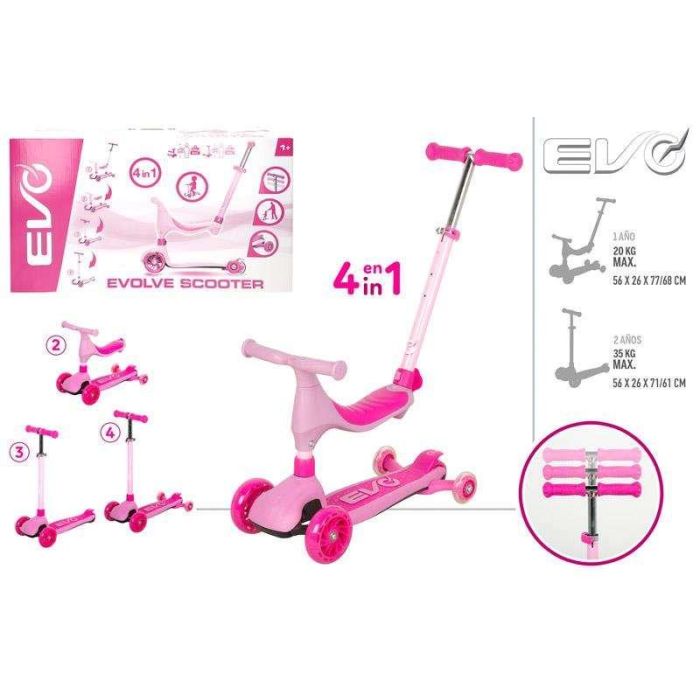 Patinete scooter ride on 4 en 1 rosa 1