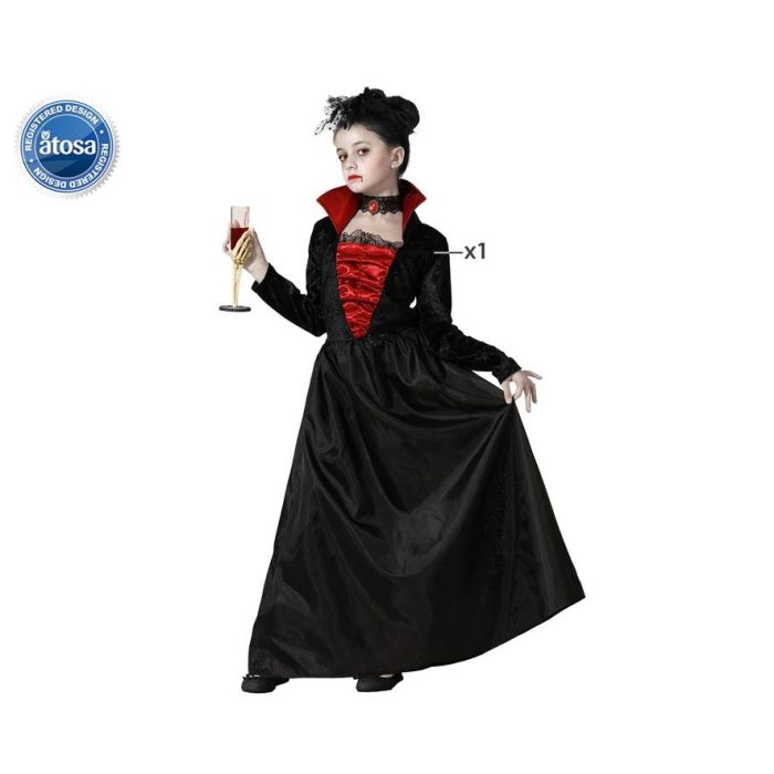 Disfraz Vampiresa Elegante Negra para Niña Infantil con Cuello Alto Rojo - Halloween 10-12 Años Disfraz Vampiresa Elegante Negra para Niña Infantil con Cuello Alto Rojo - Halloween 10-12 Años