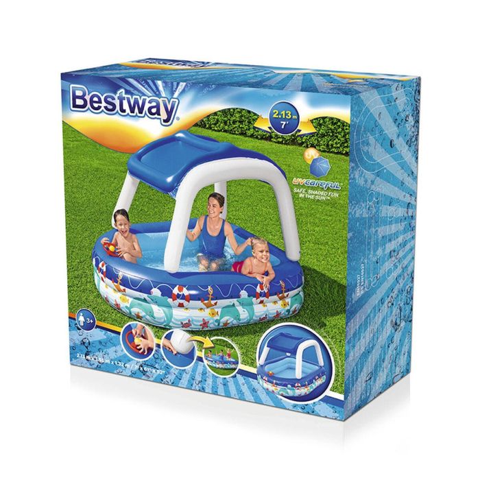 Bestway Piscina Hinchable Infantil Techo Desmontable Barco con Volante 213x155x132 cm +3 Años Jardin 54370 22