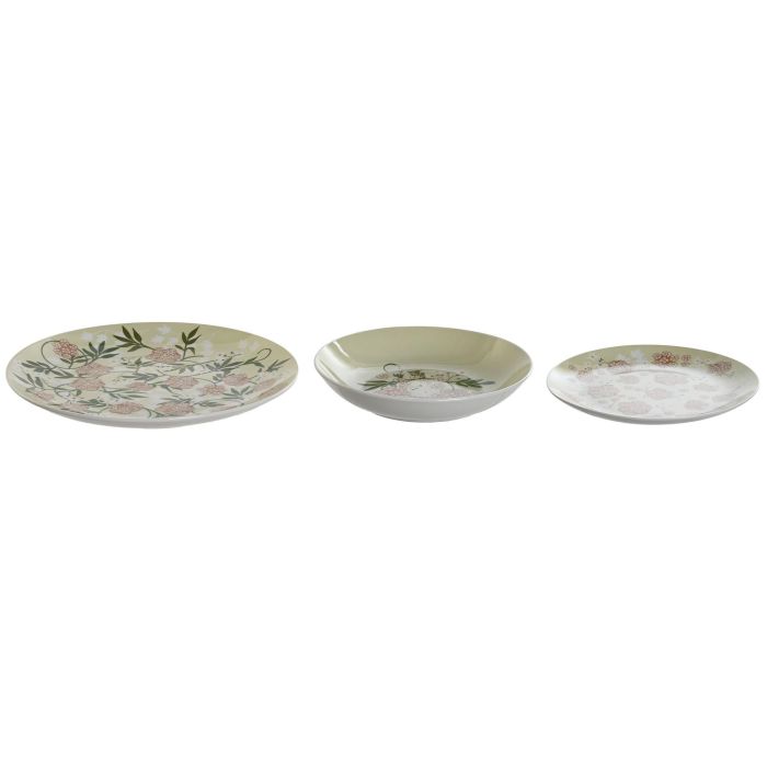 DKD Home Decor Vajilla Tradicional Ivy&daisy 2022 Verde Beige Porcelana Set 18 piezas 27x27x3 cm 1