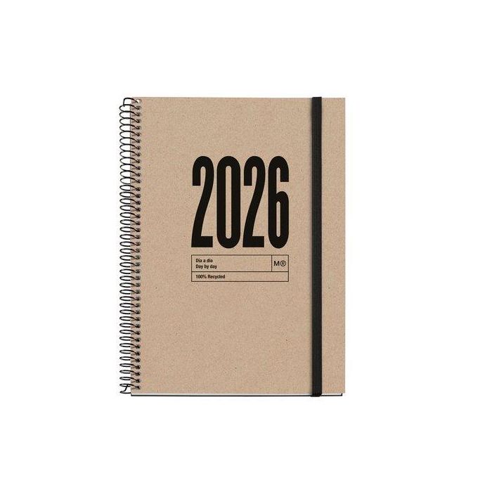Agenda Anual (2026) Miquelrius Recycled Espiral Tapa Dura Con Goma Plus 155X213 D/P Natural