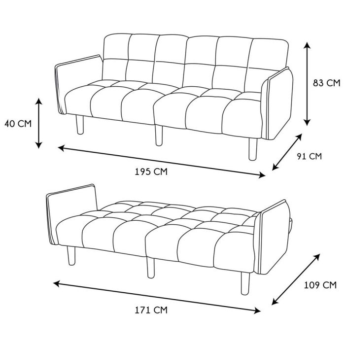 Sofá-Cama Gris Home Deco Factory cm 195  6