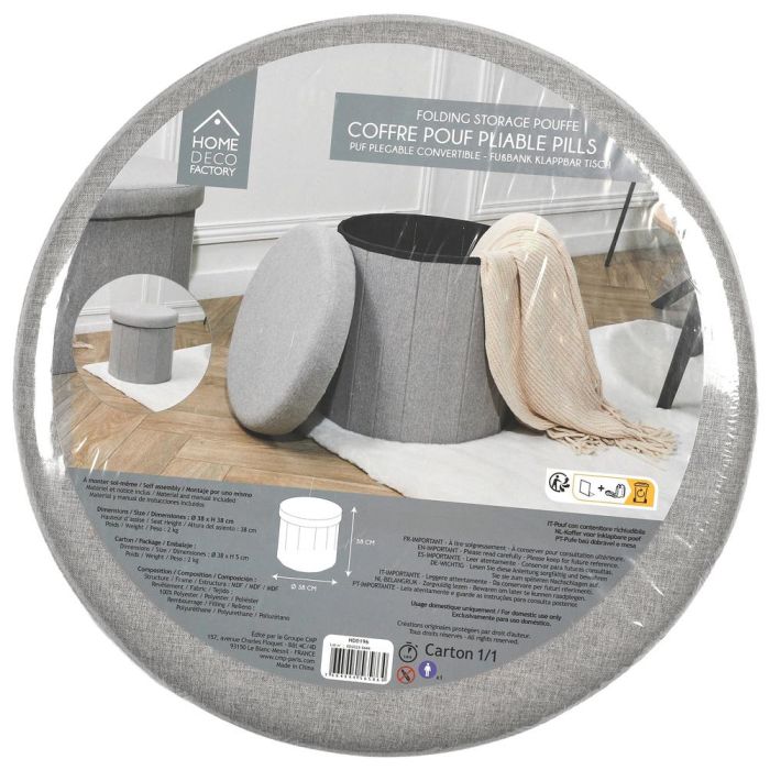 Caja-Puf Plegable Gris Home Deco Factory diámetro 38 cm  3