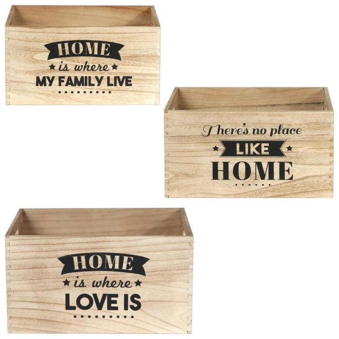 Juego De 3 Cajas Madera "Home" Home Deco Factory