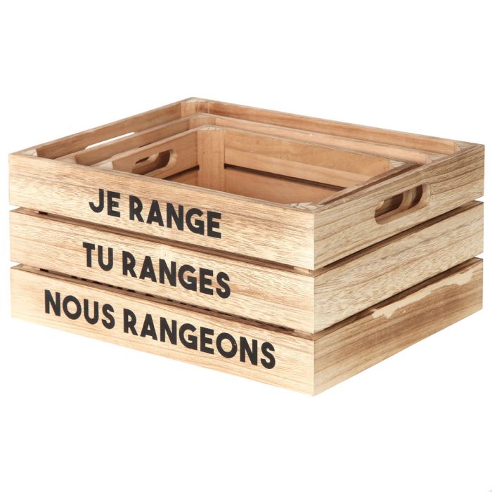 Cajas de almacenaje con tapa madera natural x3 1