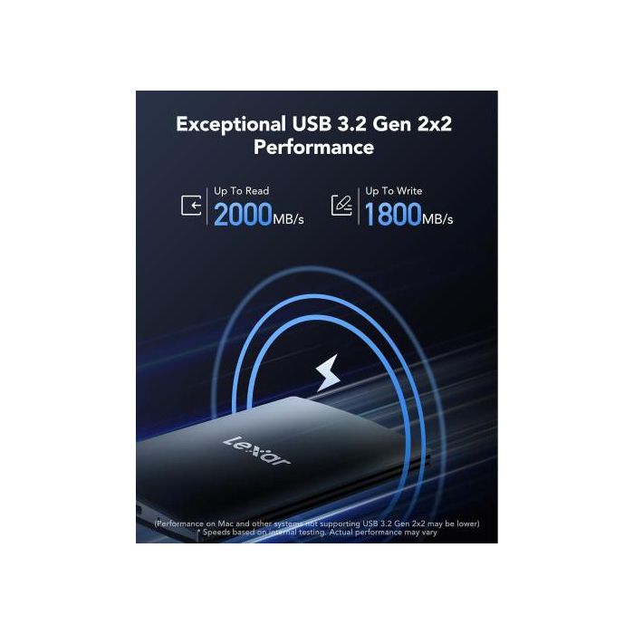 Lexar LSL500X001T-RNBNG SSD Externo Portátil 1TB USB 3.2 Gen2x2 hasta 2000MB/s Lectura y 1800MB/s Escritura Negro 1