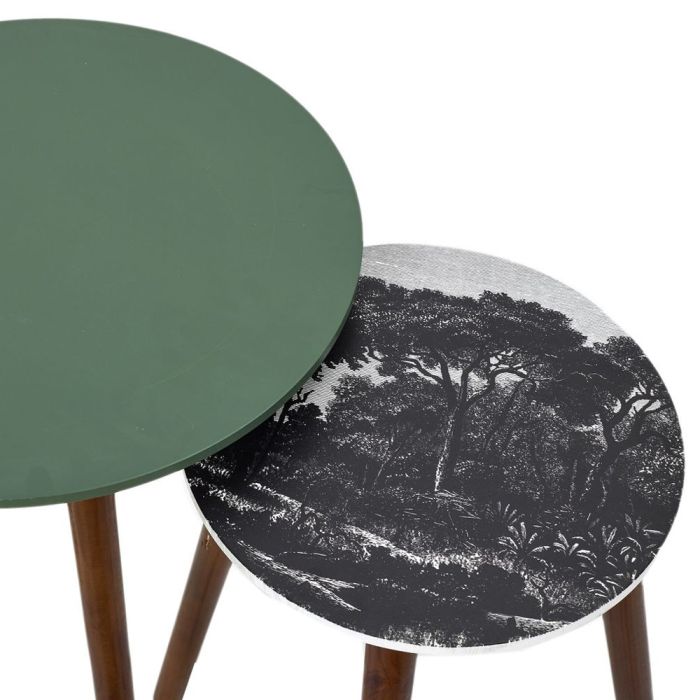 Mesa nido verde y pie madera oscura x2 3