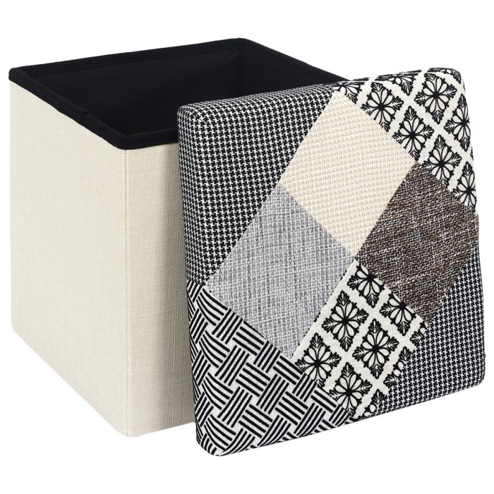 Cofre plegable de puf patchwork gris 3