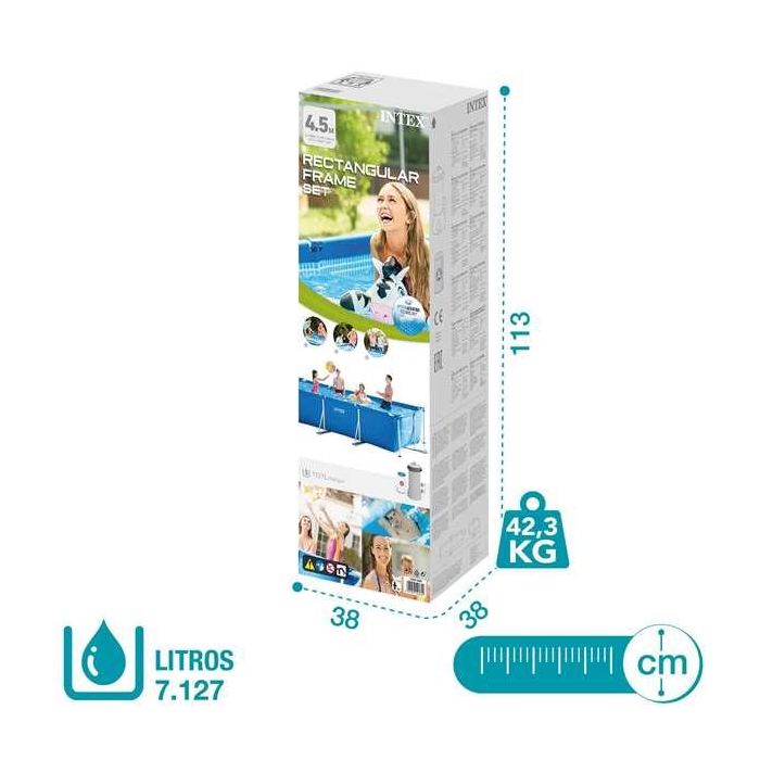 Intex Piscina Rectangular Frame 450x220x84cm con Bomba y Capacidad 7127L PVC+METAL 6