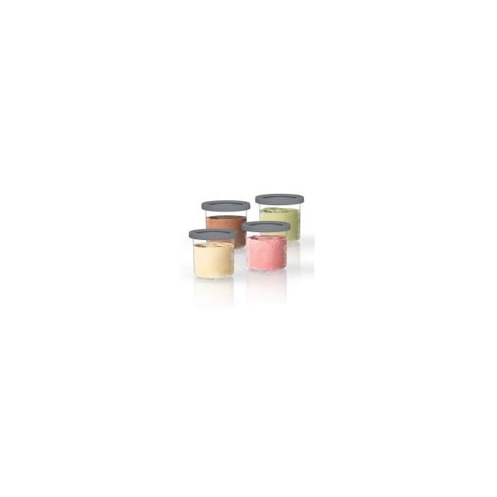 Ninja XSK4PINTEUUK Contenedores de Postre con Tapa para Ninja Creami NC300EU, Apto Lavavajillas, 4 Unidades, Gris/Transparente