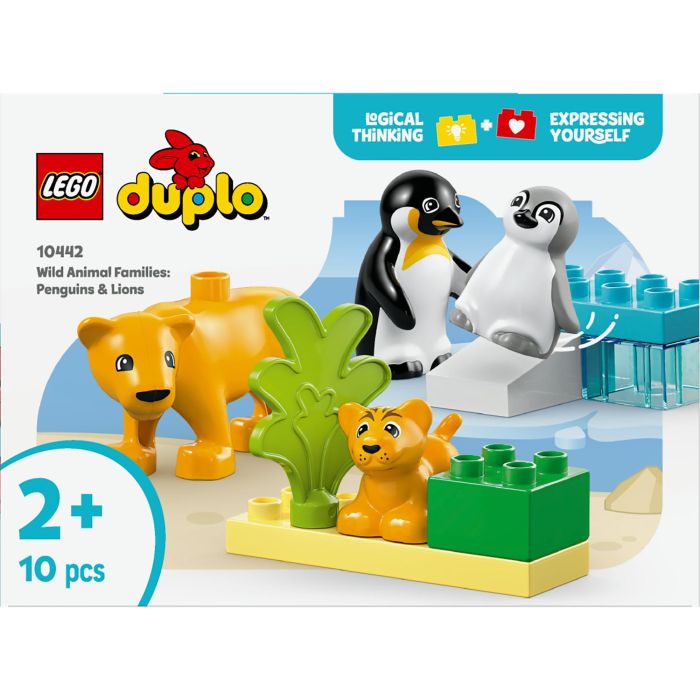 LEGO DUPLO 10442 Juguete de Construcción Familias Fauna Salvaje: Pingüinos y Leones para Desarrollo Motriz y Imaginación Niños +2 Años 10