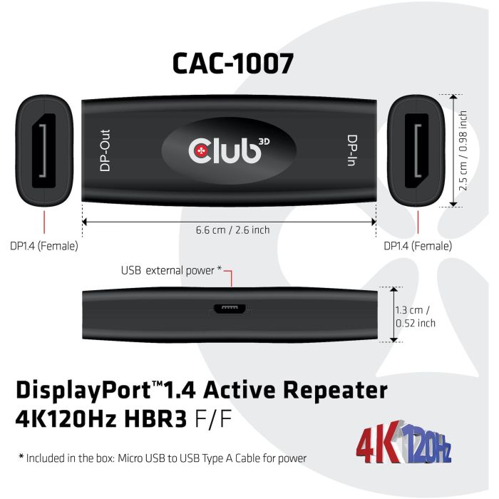 Club3D Repeater DisplayPort 1.4 Activo Bu/Bu 4 Club3D Repeater DisplayPort 1.4 Activo Bu/Bu 4