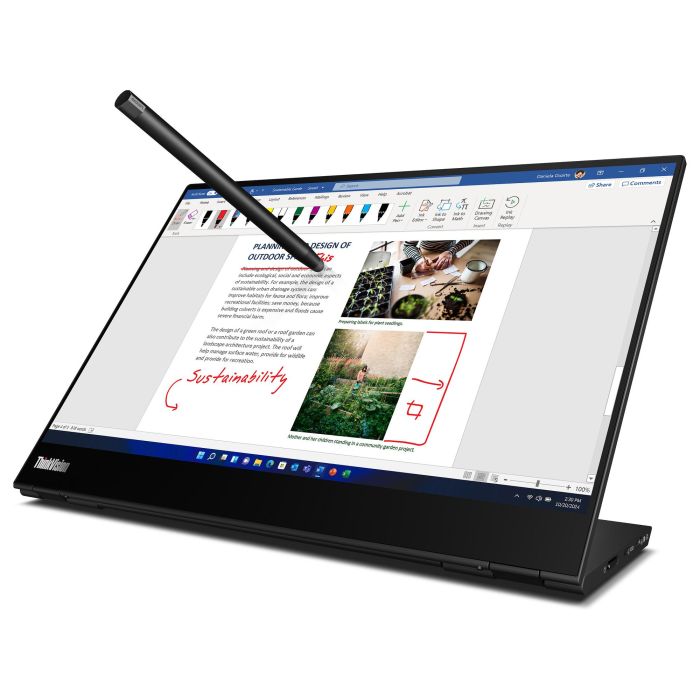 Lenovo ThinkVision M14t Gen 2 Monitor Portátil 14" IPS Touch 2.2K (2240x1400) 60Hz 6ms USB-C Negro - Incluye Base y Certificación Eyesafe
