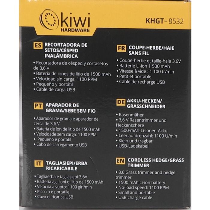 Recortadora de setos y césped inalámbrica Kiwi 7,2V 1100Rpm (4 Cajas) 2 Recortadora de setos y césped inalámbrica Kiwi 7,2V 1100Rpm (4 Cajas) 2